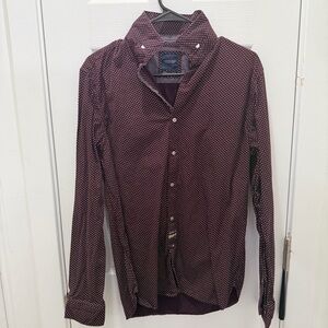 Button-Down Shirt in Burgundy Dot Print - Casual Men's Long Sleeve